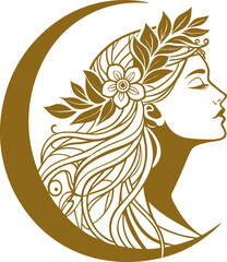 Botanical Beauty: Woman with Floral Hair - Vector Illustration

