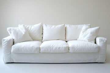 White sofa in a minimalist studio apartment. Scandinavian home interior design for a modern living room, Generative AI