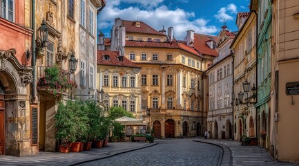 Naklejka premium Charming Old European Town Street Scene