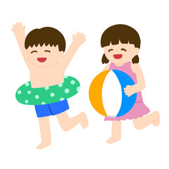 海やプールで遊ぶ子供達