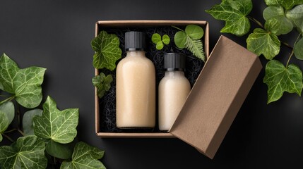 Open gift box with skincare