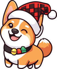 Festive Corgi winking and smiling, perfect for holiday greetings and design