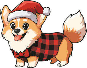 Festive Corgi in Santa Hat and Plaid Ready for Christmas Cheer and Fun