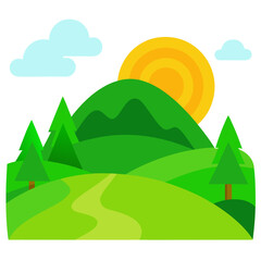 Green morning landscape vector on white background.
