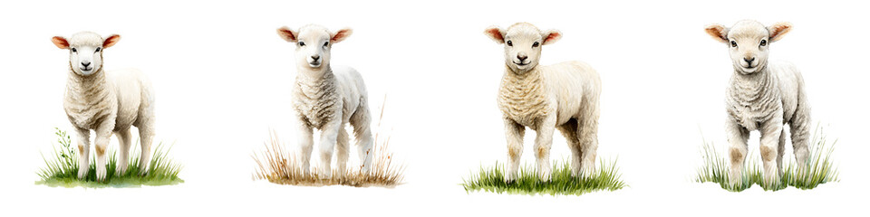 Obraz premium Cute Lamb Set: Watercolor Illustrations of Newborn Lambs on White Background