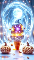 Spooky ghost character ice cream sundae for a Halloween treat. Cute Ghostly Ice Cream Design for Fun Halloween Celebrations