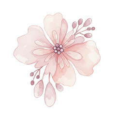 Pink watercolor flower brooch with delicate petals and details  