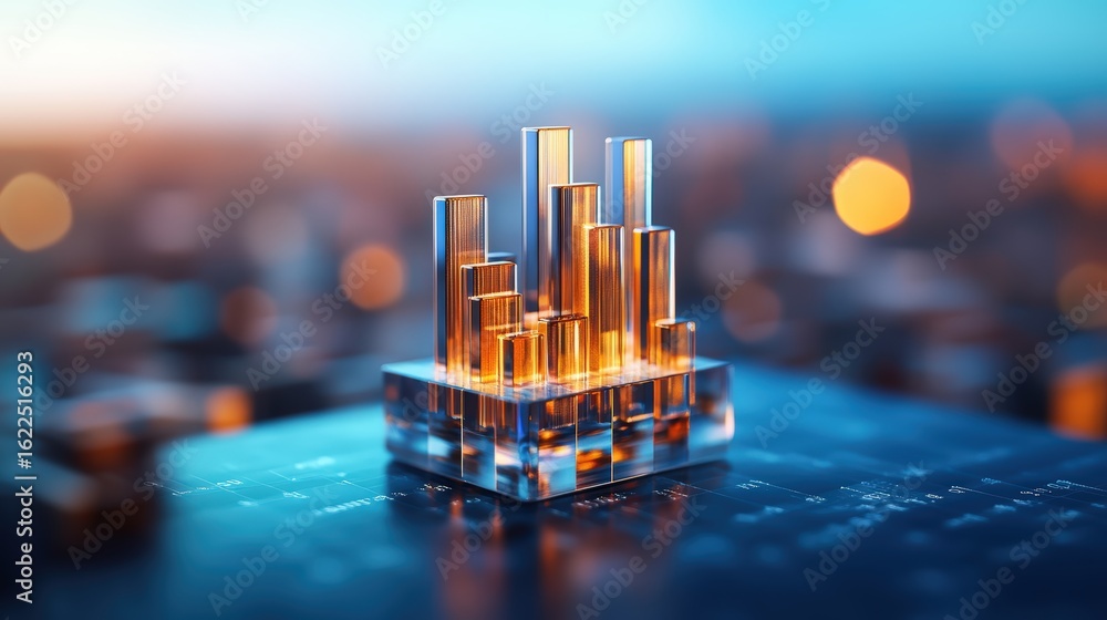 Poster futuristic digital cityscape with soa skyscrapers illuminated with warm lights on a high-tech transp