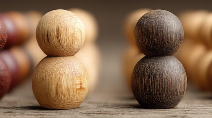 Fototapeta premium Wooden toy stacked on top of a table representing social equity plan in an organizational setting