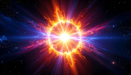 Fototapeta premium Fiery cosmic explosion with radiant energy and nebula clouds in deep space