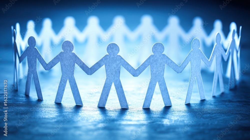 Poster diverse group of colorful paper people representing unity and social inclusion strategy framework co