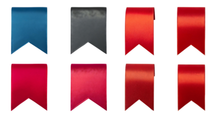 Colorful Satin Ribbons in Different Shapes and Sizes for Decoration, isolated on transparent background