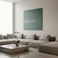 Modern living room interior with sofa couch and contemporary furniture in comfortable home setting