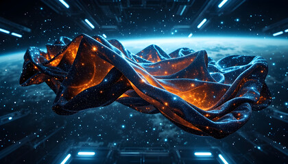 "Close-up of Sparkling Glitter Fabric in Neon Light, Abstract Colorful Shiny Textile Background"