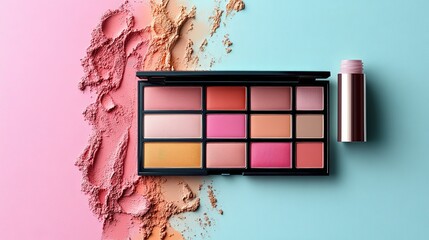 Cosmetics Makeup Palette with Various Shades and Blush for Beauty and Fashion