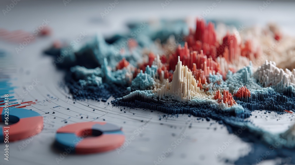 Poster 3d data visualization map with interactive charts and graphs