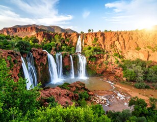 Moroccan Ouzoud Waterfalls at Sunrise: A Breathtaking Cascade of Natural Beauty