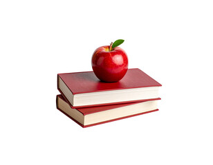 A single red apple rests atop a stack of books, symbolizing knowledge and healthy learning