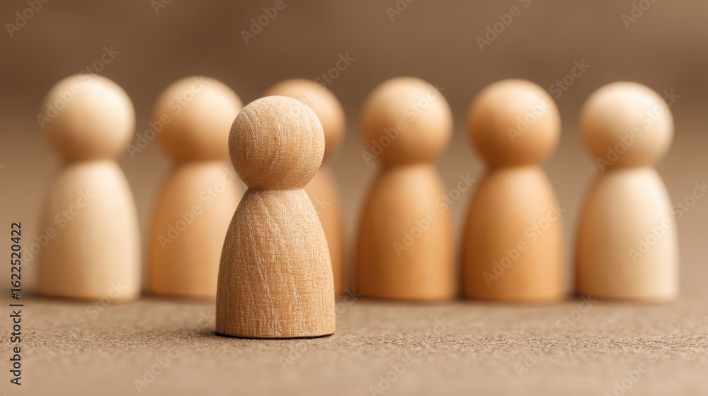 Poster group of wooden figurines representing the talent development pipeline and visualizing human resourc