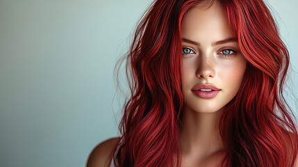 Red Wavy Hair Woman Portrait with Blue Eyes and Freckles