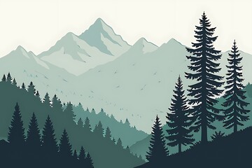 Fototapeta premium A scenic view of mountains and evergreen trees art