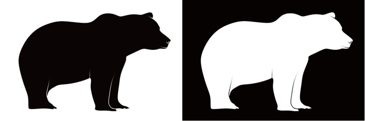 silhouette of a bear isolated on a black and white background. concept of a wild but cute animal