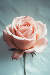 Soft Pink Rose Against Gentle Blue Background