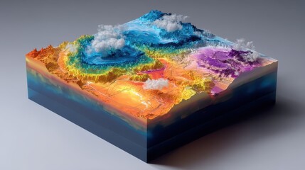 Detailed 3D Weather Map Depicting Storm Systems and Cloud Layers