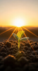 New seedling growing in soil under sunlight agriculture concept