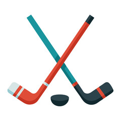 Crossed Hockey Sticks with Puck Flat Vector Illustration