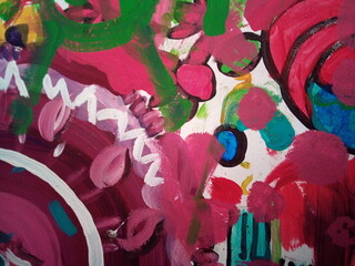 Smearing paint on the wall. Children learn to paint with oil paints. Background for design.