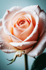 Close-Up of a Beautiful Pale Pink Rose With Dewdrops