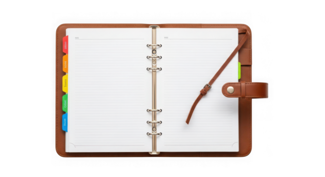Ai generated image of open planner or notebook isolated on transparent background