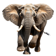 angry elephant running towards camera isolated on white and transparent background