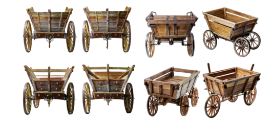 Wooden Carts Collection isolated on transparent background