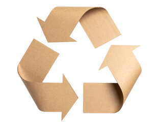 Cardboard recycling symbol isolated on white and transparent background.