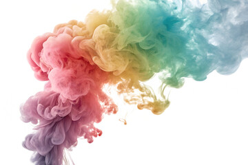 Vibrant multicolored smoke cloud swirling in rainbow shades, isolated on a transparent background. The dynamic motion of the soft smoke creates a dreamy, artistic atmosphere. Ideal for creative design