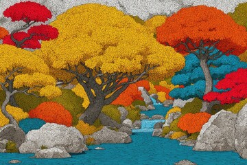 Autumnal forest scene with a babbling brook.