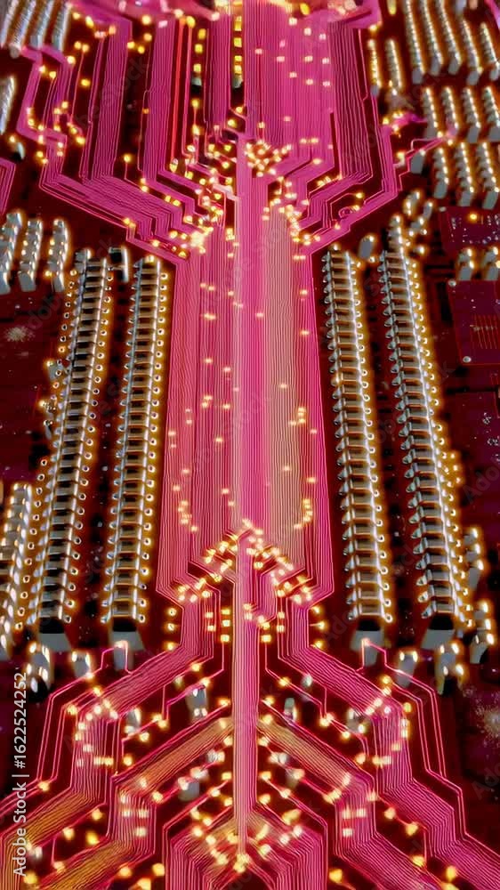 Poster a detailed cross-section of an ai processor, highlighting complex circuitry and glowing connections.
