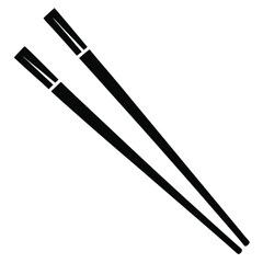Graphic illustration of two black chopsticks, utensils for dining and eating purposes