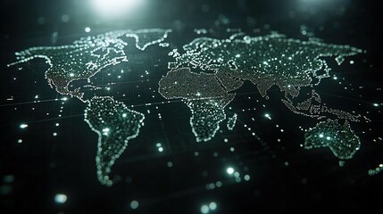 Digital World Map with Connected Dots for Global Networking and Data Visualization