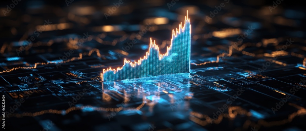 Poster digital stock market chart representing growth and financial data analysis with glowing graph lines