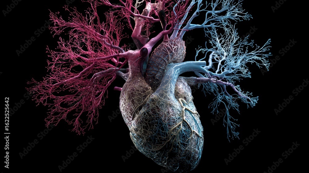 Poster artistic rendering of human circulatory system in 3d visualization