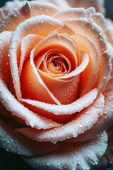 Close-Up of Peach Rose With Dew Drops Showcasing Natural Beauty