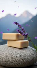 Natural soap lavender stone spa wellness hygiene beauty skincare product