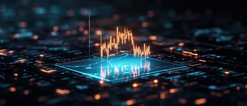 Futuristic digital stock market data visualization with glowing financial graphs and digital grid - Powered by Adobe
