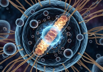 Bacteriophage virus injecting genetic material into bacterial cell, vital process in microbiology and biotechnology research