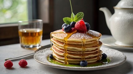 Elegant Brunch Presentation with Fresh Fruit and Maple Drizzle - 14