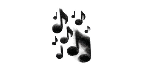Retro Music Notes In Halftone. Vintage Musical Symbols For Nostalgic Designs Illustration Isolated On Transparent Background