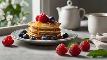 Elegant Brunch Presentation with Fresh Fruit and Maple Drizzle - 11